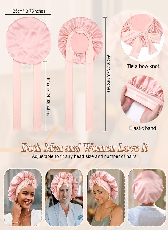 سي اتش ال اي انس اس قبعة نوم حريرية مصنوعة من شعر التوت بنسبة 100% للنساء، غطاء للشعر مع شريط مطاطي (وردي) - Image 2